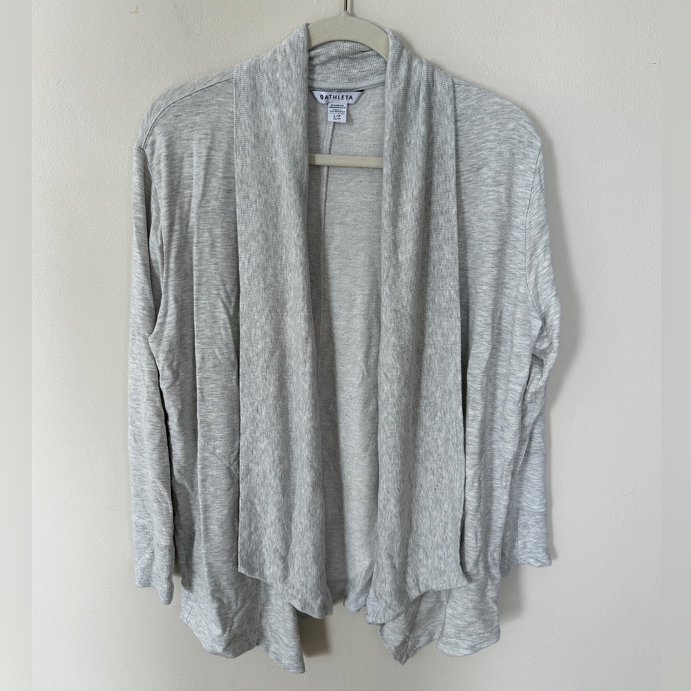 Athleta Pranayama wrap cardigan heathered gray petite size large LP